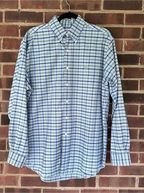 Brooks Brothers Original Polo Shirt Mens Medium Green blue Plaid Button Down